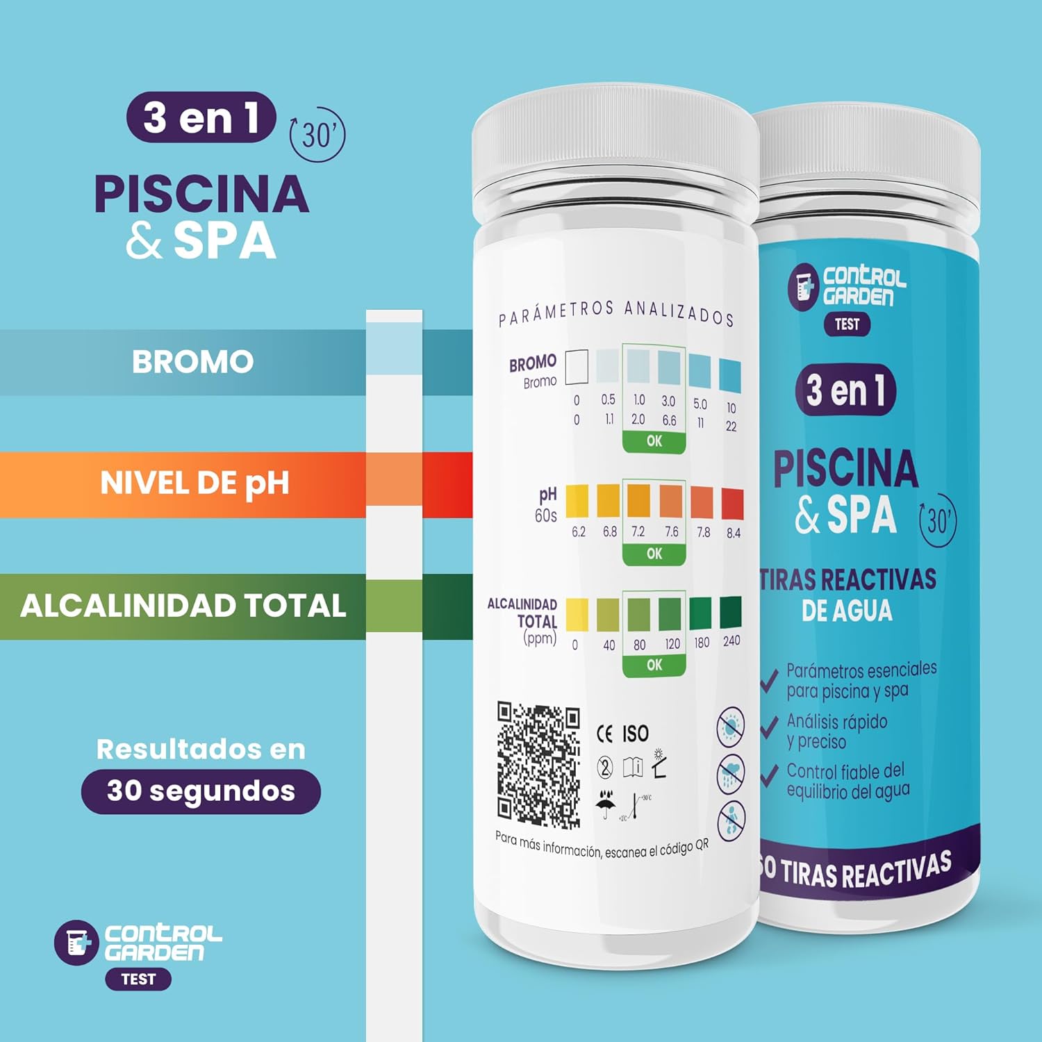 Tiras pH reactivas 3 en 1 para piscinas y spas de Control Garden · foto 2