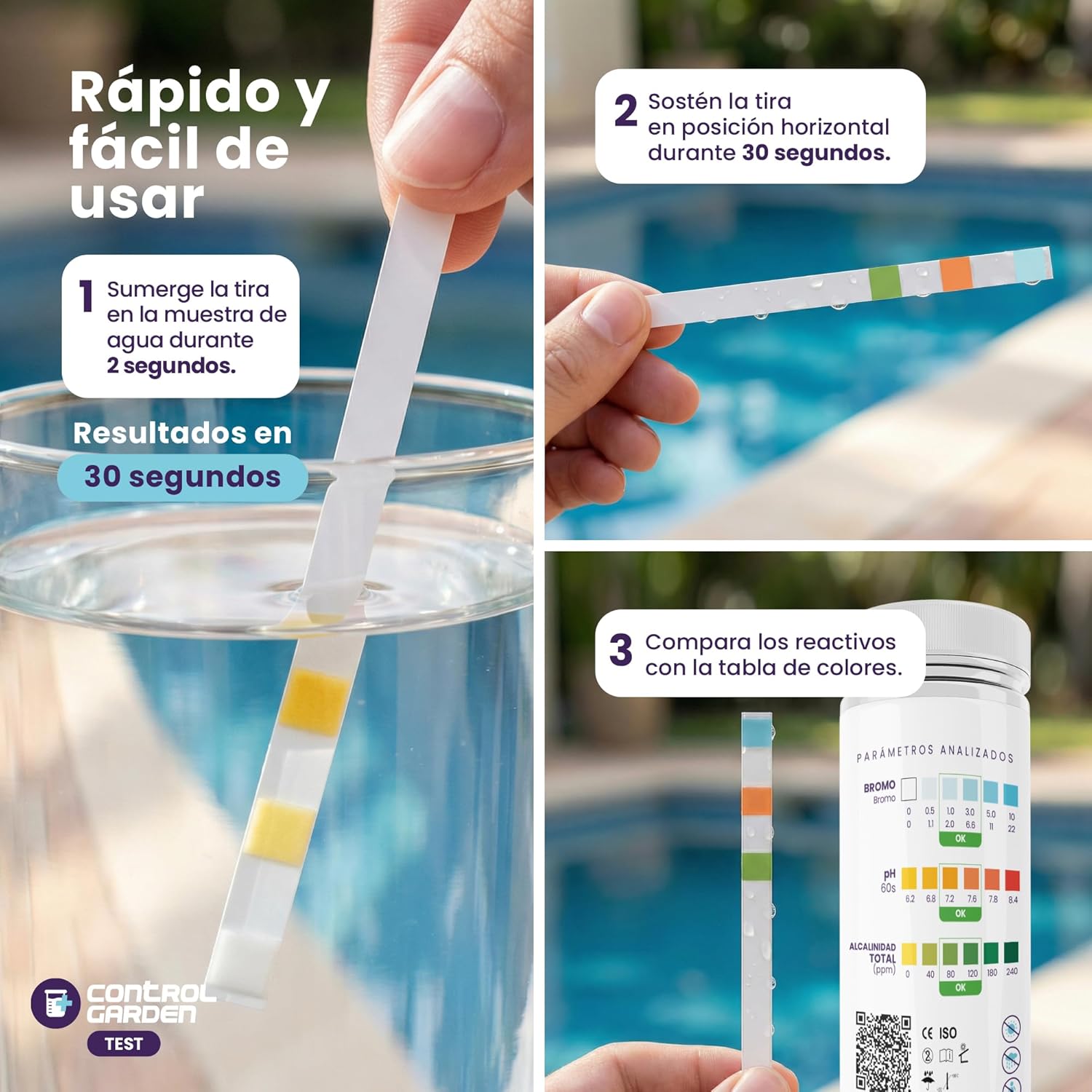 Tiras pH reactivas 3 en 1 para piscinas y spas de Control Garden · foto 5