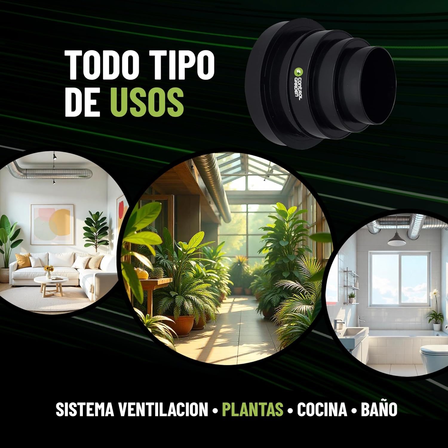 Reductor negro universal para sistemas de ventilación de Control Garden · foto 7
