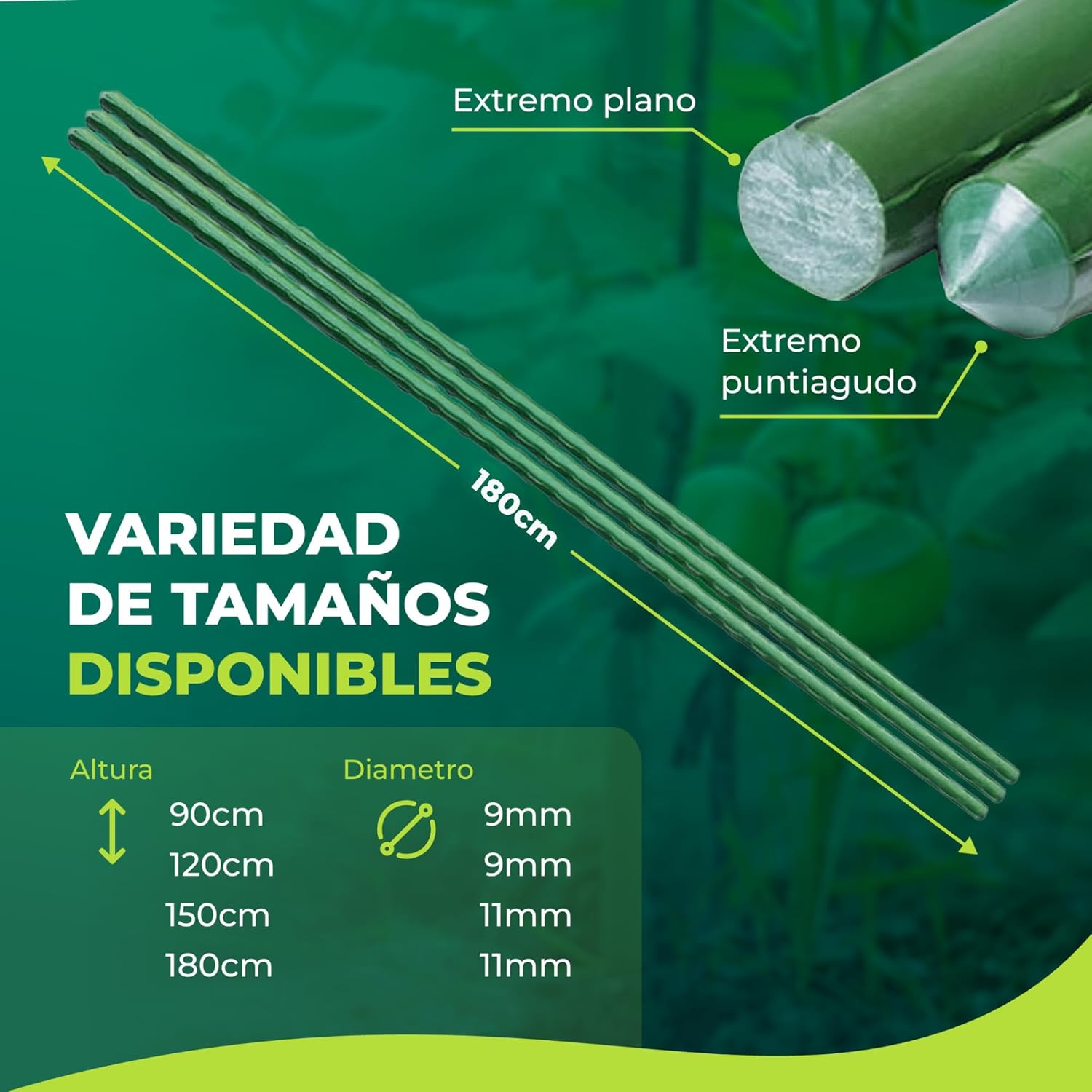 Tutores de acero recubiertos de PVC de 90 cm en pack de 10 para jardinería · foto 5