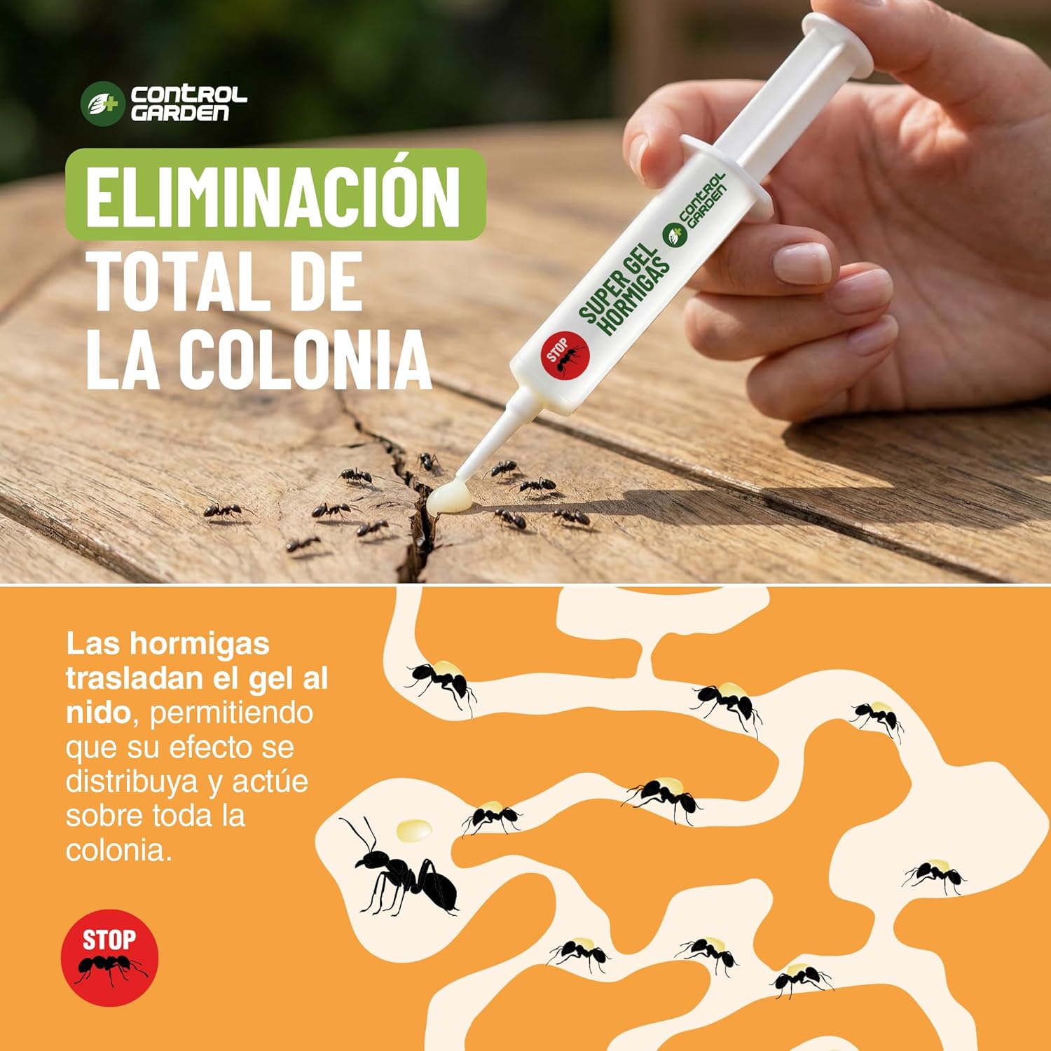 Pack de 2 jeringas de gel antihormigas de Control Garden para eliminar hormigas en interiores y exteriores. · foto 6
