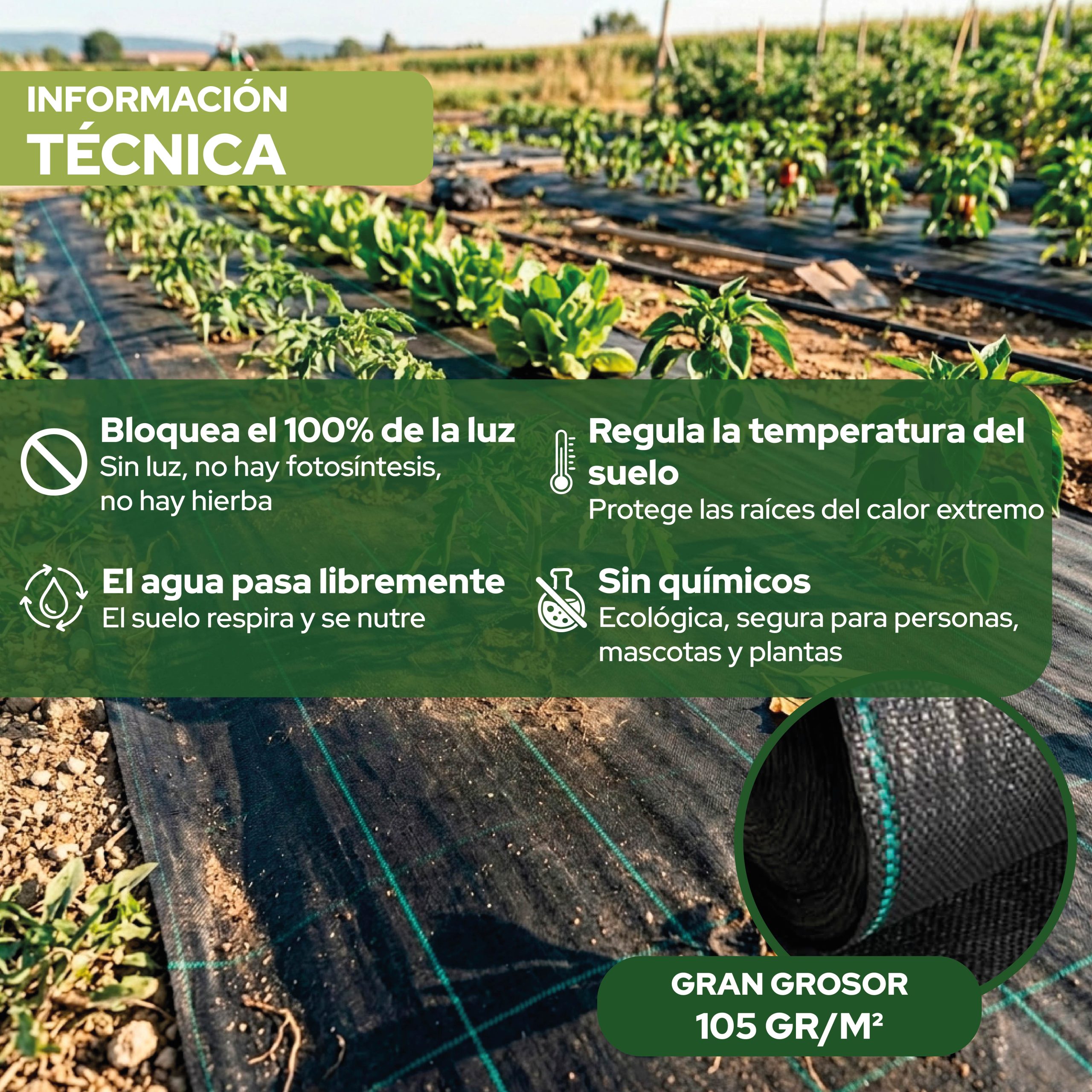 Malla Antihierbas Control Garden 2x10 m 105 gr/m² para jardinería y césped artificial · foto 4