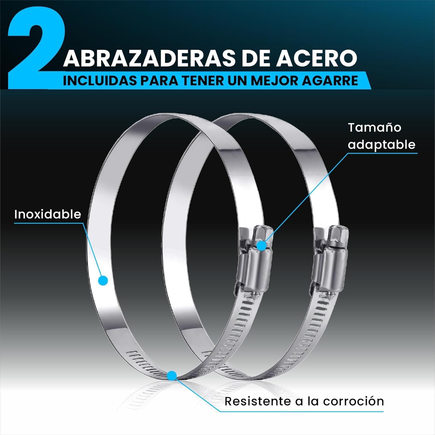 Conducto flexible de aluminio plateado de 5 m y 254 mm con abrazaderas para ventilación · foto 3