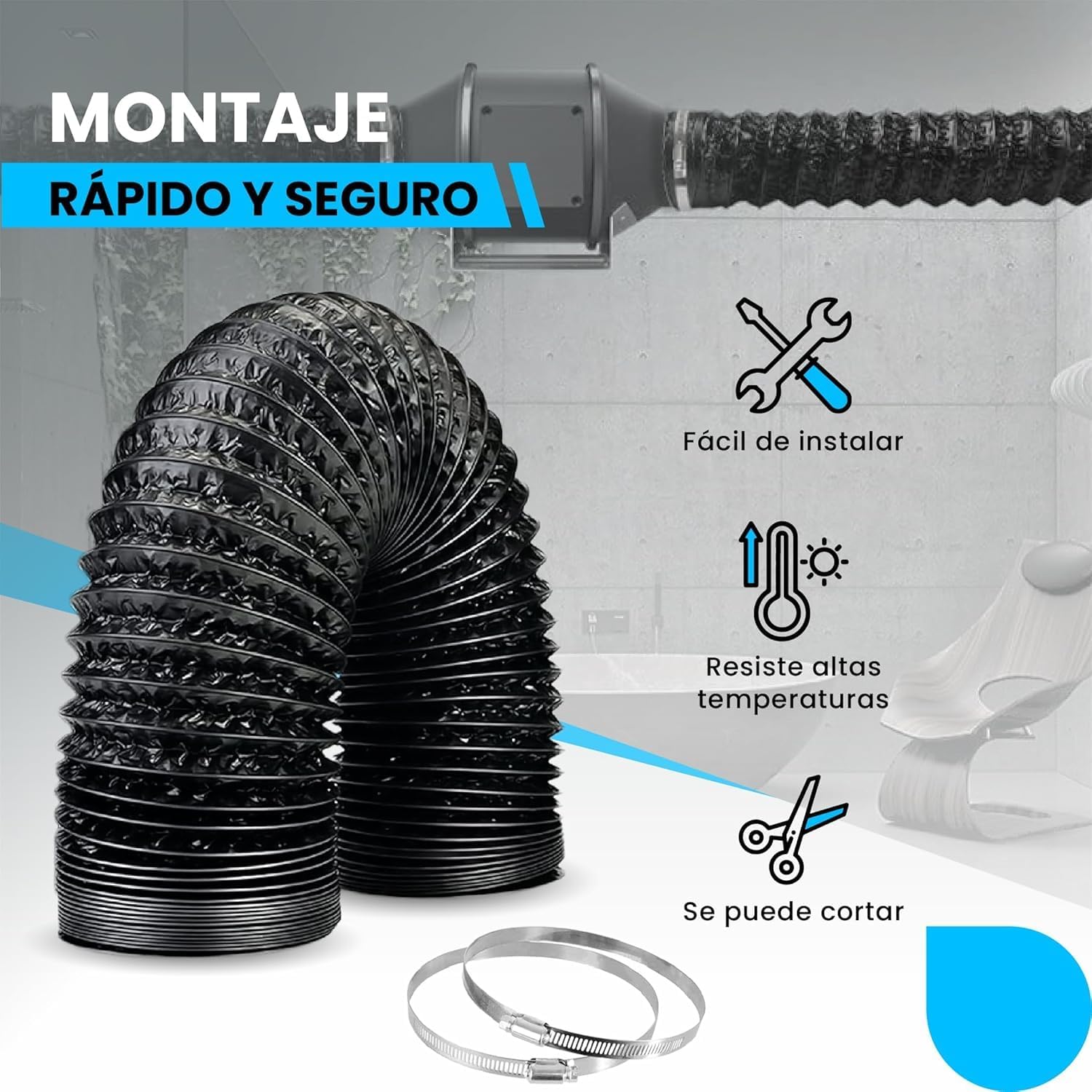 Tubo flexible de aluminio negro de 254 mm y 5 m para ventilación · foto 3