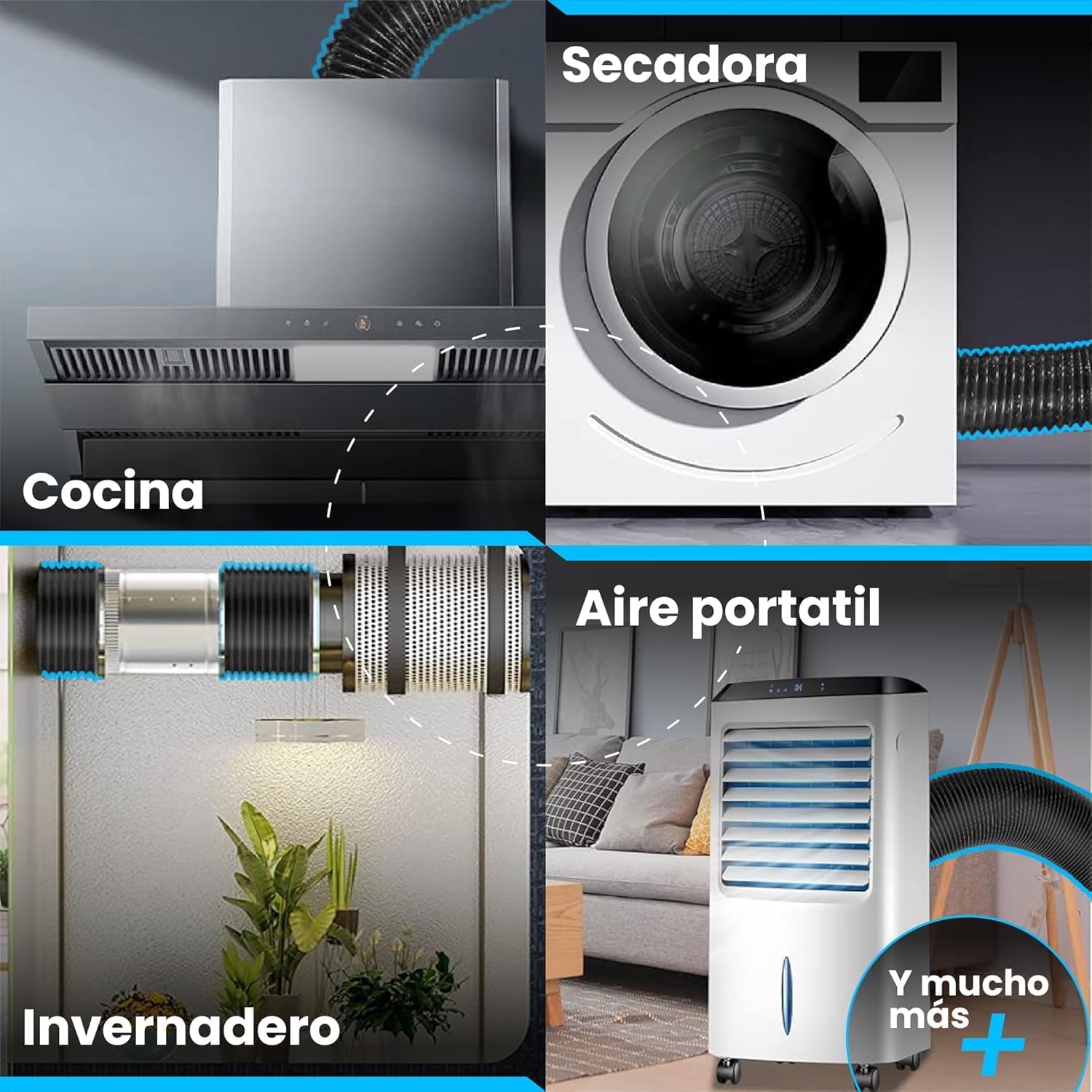 Tubo flexible de aluminio negro de 203 mm y 5 m para ventilación · foto 5