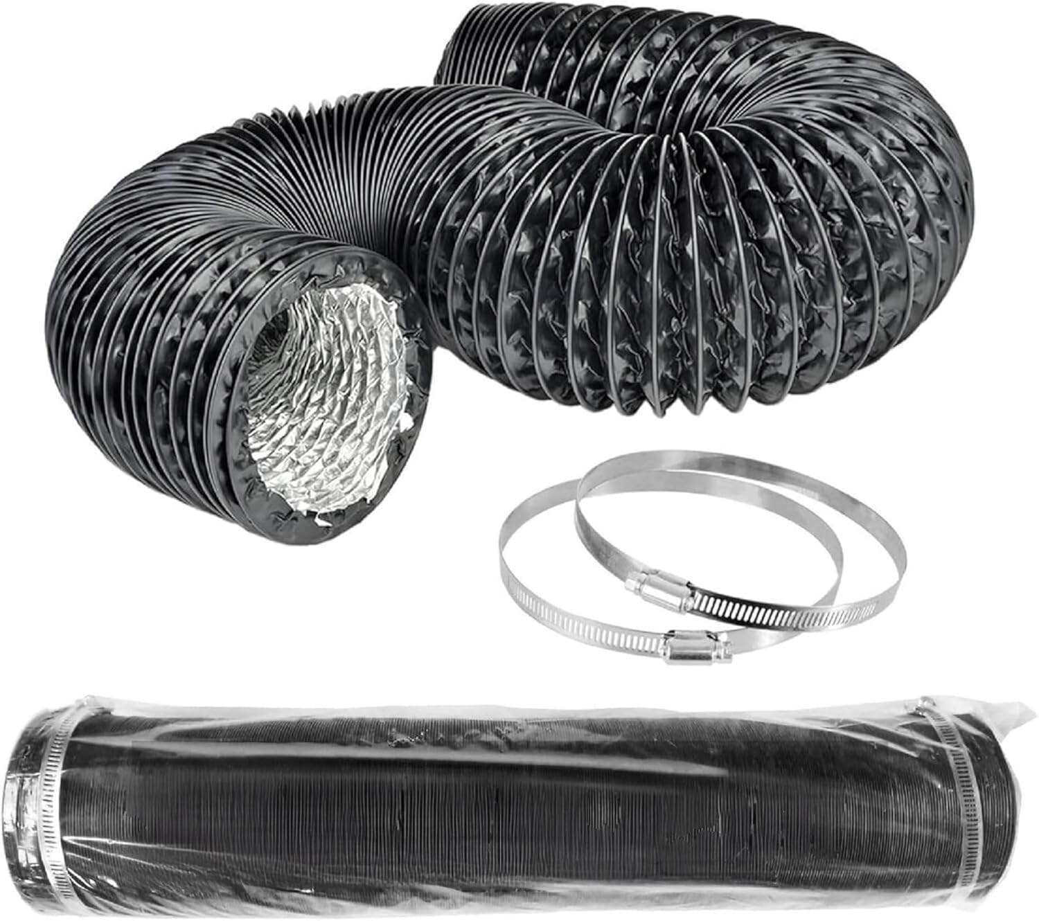 Tubo flexible de aluminio negro de 127 mm y 5 m con abrazaderas para ventilación · foto 6