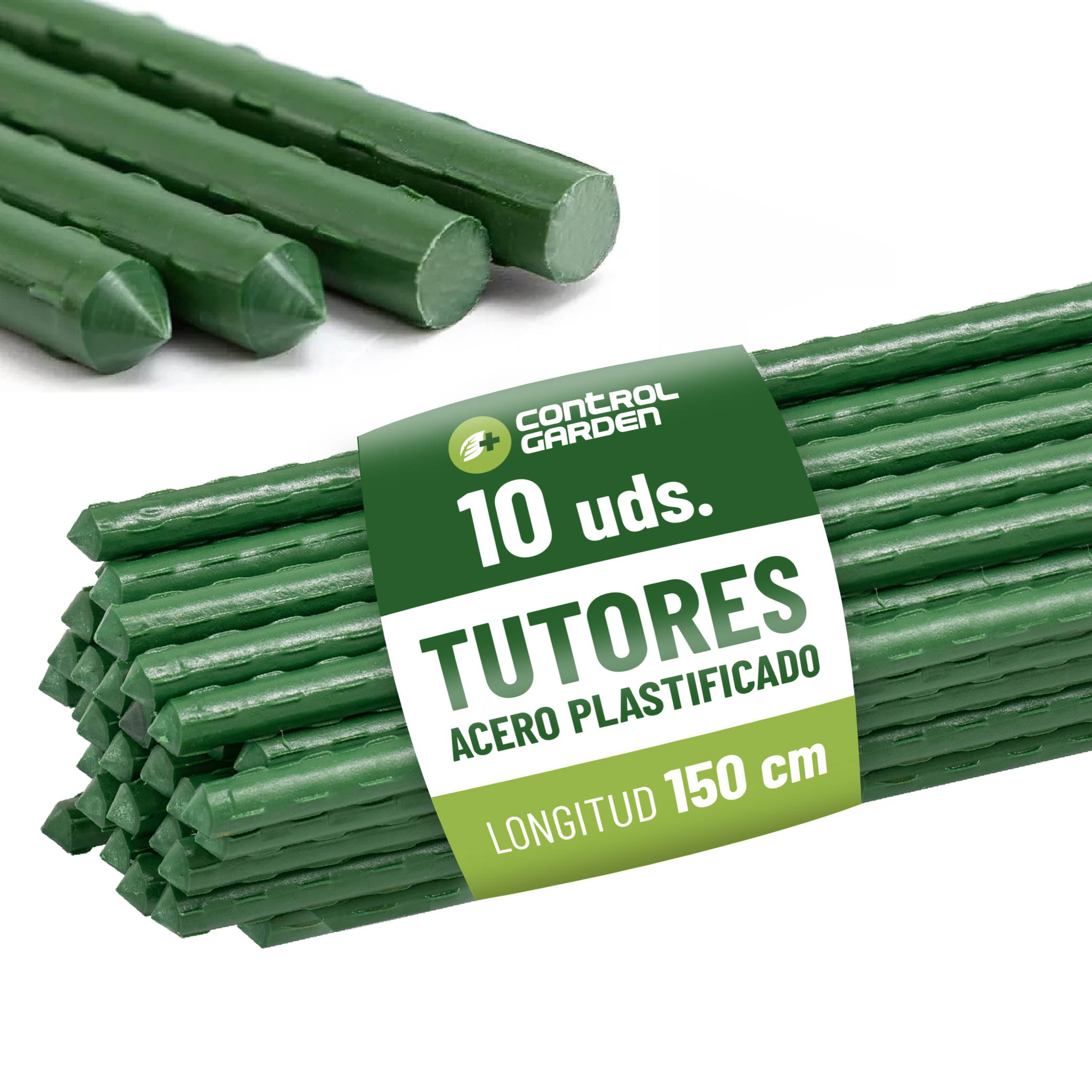 Tutores de acero recubiertos de PVC 150 cm · Pack 10 uds
