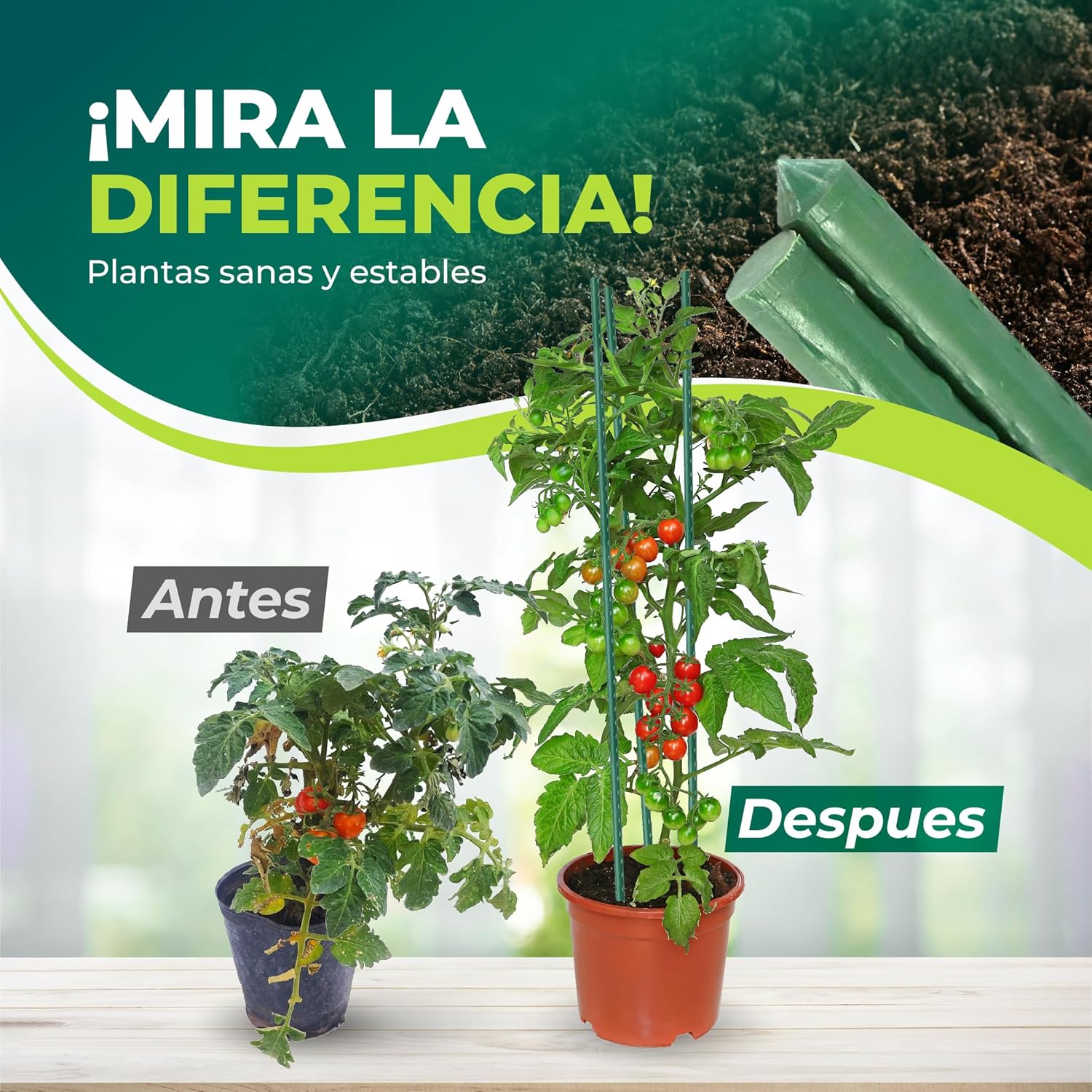 Pack de 10 tutores de acero recubiertos de PVC de 120 cm para jardinería · foto 3